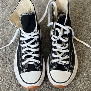 Converse Black and White High-Tops with Brown Sole